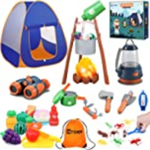Kids Camping Toys Set with Tent, MITCIEN Camping Gear Toys for Kids, Outdoor Camping Toys for Kids Toddlers Boys Girls Age 3 4 5 6, Include Kids Camping Tent/Campfire/Oil Lamp/Pretend Food