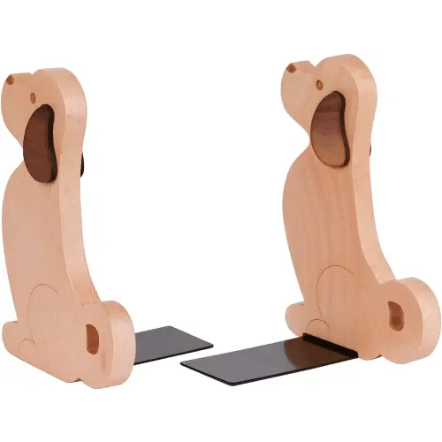 Book Ends - Decorative Puppy Dog Wooden Bookends for Kids, Book Ends for Shelves Office, 1 Pair Style 01