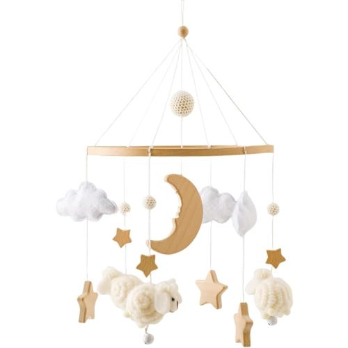 Baby Mobile for Crib, Montessori Baby Crib Mobile for Boys Girls, Baby Mobile for Bassinet, Nursery Decor for Infant Bedroom Hanging, Baby Mobile Soothe Toys -Gender Neutral Baby Gift (Beige)