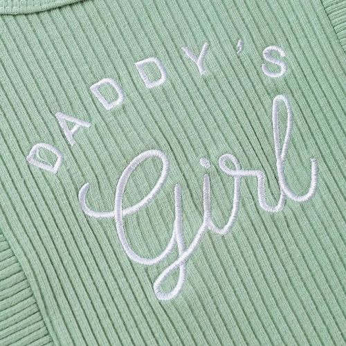 bilison Baby Girls Clothes Funny Letter Romper Top and Floral Pant With Headband Newborn Girl Summer 3Pcs Outfit Sets - Green-daddy's Girl - 0-3M