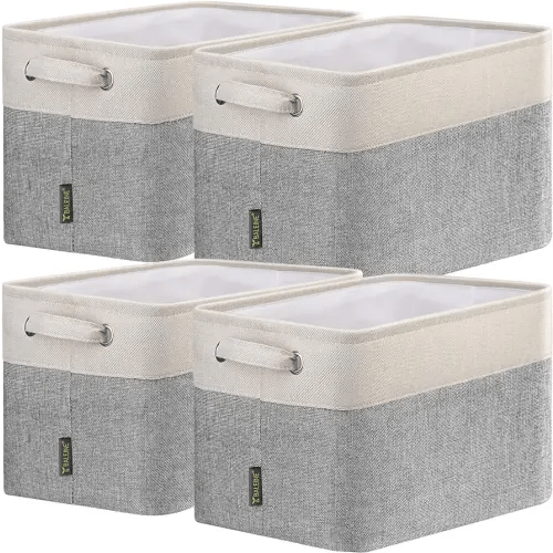 BALEINE 4 Pack Fabric Storage Bins Storage Basket Closet Shelf Organizer for Closet Organizing, Decorative Large Linen Closet Organizers and Storage (Grey, 4 Pack)