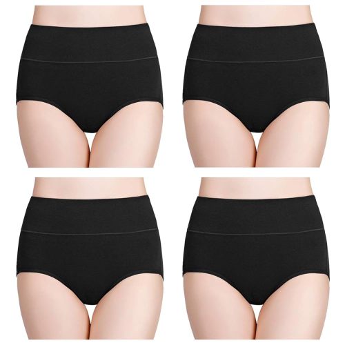 wirarpa Women's Cotton Underwear High Waisted Ladies Panties Full Coverage Briefs 4 Pack (Regular & Plus Size)