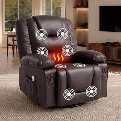 Manual Recliner Chair with Massage, Heat, 360° Swivel Rocker and USB Ports