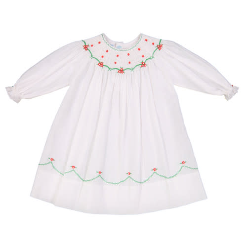 Long Sleeve Holiday Pearl Flower Bishop Dress