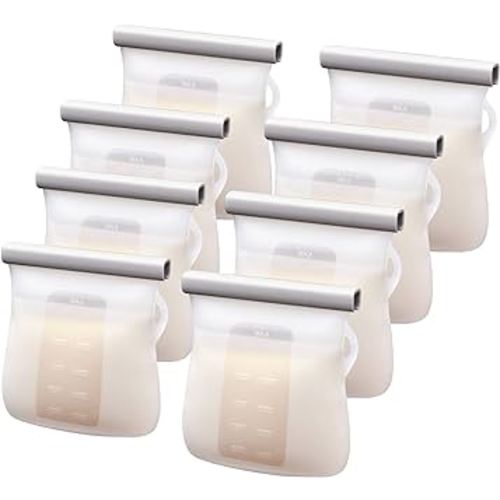 Lictin 8PCS Silicone Breastmilk Storage Bags, 8.5oz/250ml Reusable Breast Milk Storage Container, BPA-Free Self-Standing Milk Storing Bags for Breastfeeding, Leak-Proof Baby Food Storage Containers