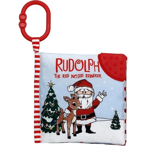 Christmas Soft, Crinkle Activity Book with Rubber Teether and Travel Strap, Rudolph The Red Nosed Reindeer (5 inch Square)