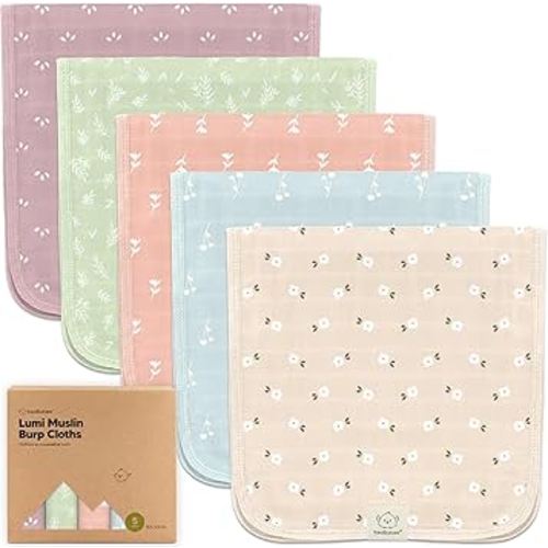 KeaBabies 5-Pack Cotton Muslin Burp Cloths (Bloom)