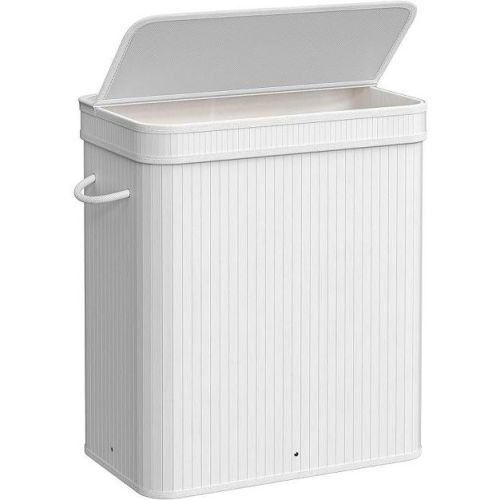Songmics 26 Gallons Laundry Hamper With Lid Bamboo Laundry Basket With Handles White