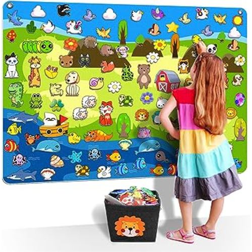 204Pcs Animals Felt Busy Board Story Set with Storage Bag Preschool Large Wall Storyboard Forest Themed Early Learning Interactive Play Kit Wall Hanging Gift for Toddlers Kids 40 X 28 Inch