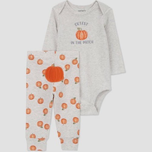 Carter's Just One You®️ Baby 2pc Pumpkins Top & Bottom Set - Orange/Gray, Size: 12M
