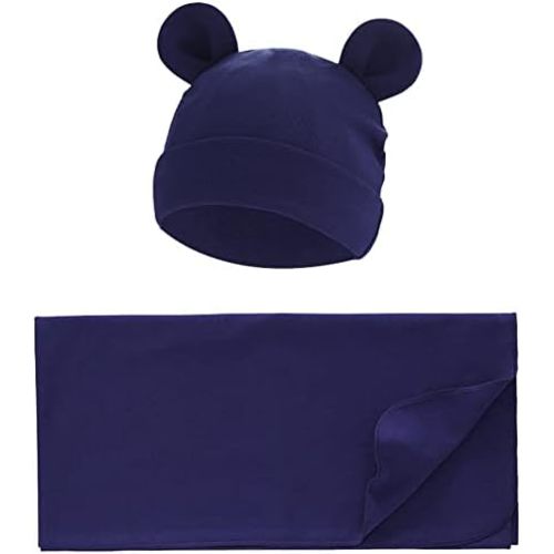Unisex Baby Swaddle Blanket with Hat Set Newborn Swaddle Receiving Blankets Sleep Sack for 0-3 Months Boys Girls