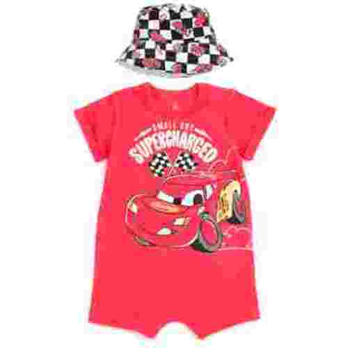 Disney Cars Lightning McQueen Romper and Bucket Sun Hat Newborn to Infant