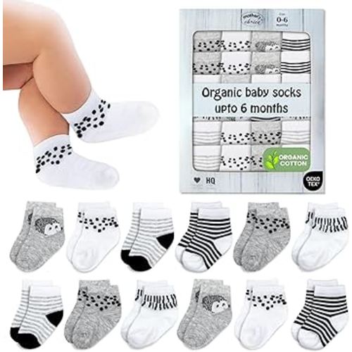 Mother's Choice Organic Cotton Baby Socks 0-6 Months - 12 pairs Unisex, Soft and Cozy Infant Socks, Gentle Newborn Socks for Boys & Girls, Daily Use, Newborn Gift And Infant Comfort