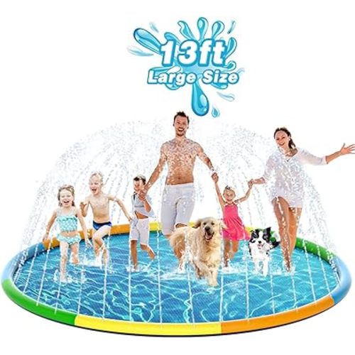 EPN Splash Pad, 13FT Size Extra Large Sprinkler Play Mat for Dogs & Kids, Thicker Pool Summer Outdoor Water Toys Fountain Pad for 3+ Children & Pets