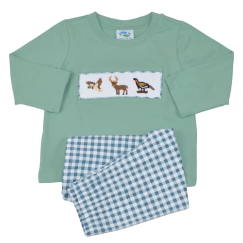 Hand Smocked Wildlife Shirt and Pants Set