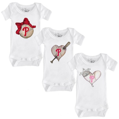 Philadelphia Phillies Tiny Turnip Girls Infant 3-Piece Bodysuit Set - White