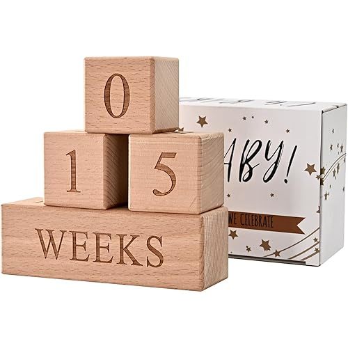 Baby Monthly Milestone Blocks - Handcrafted Wooden Number Blocks for Milestones - Days, Weeks, Months, Years - Ideal for Newborn Photos & First Year Memories