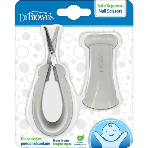 Dr. Brown's Safe Squeeze Nail Scissors with Rounded Blade Tip and 100% Silicone Handle for Infant & Baby