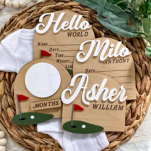 Golf Baby Nursery Sign - Birth Announcement Photo Prop - Engraved Photo Prop - Wood Plaque - Hospital Keepsake - Future Golfer Stat Round