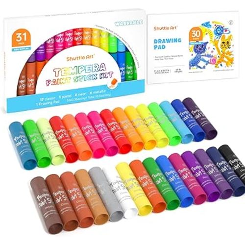 Tempera Paint Sticks, 30 Colors Solid Tempera Paint for Kids with 1 Drawing Pad, Super Quick Drying, Non-Toxic, Works Great on Paper Wood Glass Ceramic Canvas