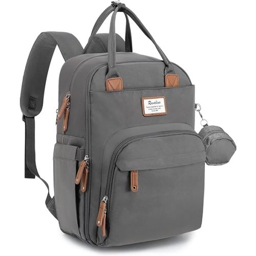 RUVALINO Diaper Bag Backpack - Multifunction Waterproof Travel Backpack, Maternity Baby Bag with Changing Pad & Stroller Ring & Pacifier Case - Travel Essentials & Baby Registry Search - Iron Gray