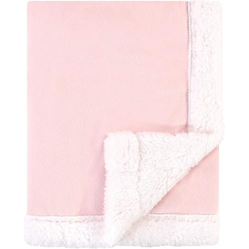 Hudson Baby Unisex Baby Plush Mink and Sherpa Blanket, Light Pink White, One Size