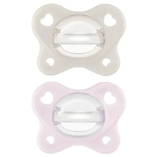Chicco PhysioForma® Dual Soft One-Piece Orthodontic Silicone Pacifier for Babies 2-6 Months | BPA & Latex Free | Reusable Case | Pearl/Ballet Slipper, 2pk