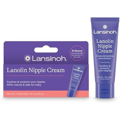 Lansinoh Lanolin Nipple Cream Safe for Breastfeeding Baby, 100% Natural Nipple Butter for Mom, Breastfeeding Essentials, 1.41 Ounces (2 Pack)