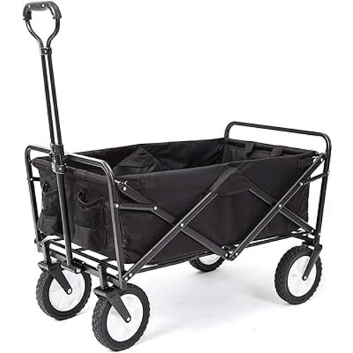 Collapsible Foldable Wagon, Beach Cart Large Capacity, Heavy Duty Folding Wagon Portable, Collapsible Wagon for Sports, Shopping, Camping (Black)