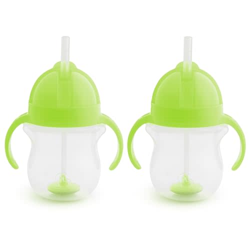 Munchkin Any Angle Sippy Cup for Toddlers, Weighted Straw Trainer Cup with Click Lock Lid, 7 Ounce, 2 Pack, Green