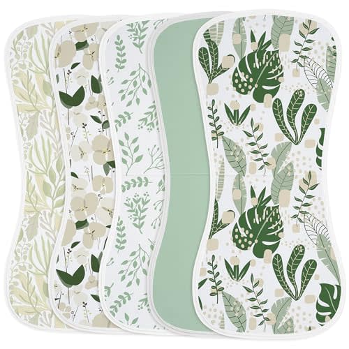 Yoofoss Baby Burp Cloths 100% Organic Cotton 5 Pack Burping Cloths for Babies Boys Girls Large 21''X10'' Extra Soft and Absorbent Leaf