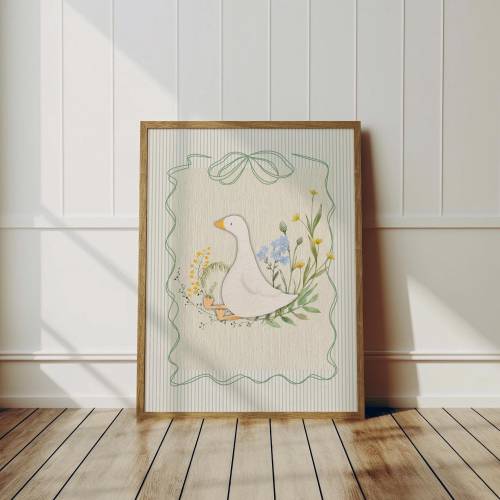 Vintage Silly Goose Nursery Print, Sweet Floral Nursery Decor, Boys Room Art, Nursery Wall Art Boy, Baby Animal Prints, Cottagecore Decor