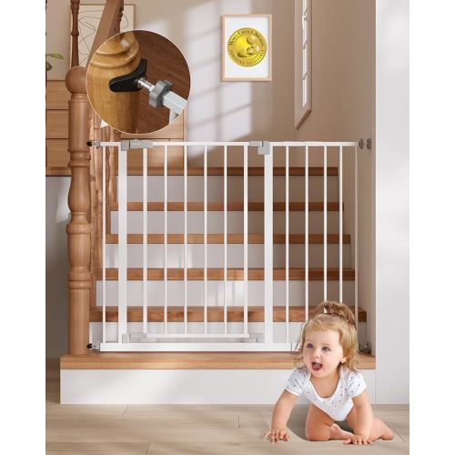 InnoTruth 28.9-42.1" Baby Gate for Stairs & Doorways, 30" Tall, Extra-Wide Dog Gate with 2-Way Swing, Easy Walk-Through & Dual Lock, Pressure Mount Child Safety Gate for Indoor Use – White