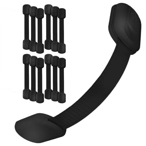 Baby Proof Me Safety Strap Locks 12-Pack, 3M Adhesive Child Safety Latches for Cabinets, Dishwashers, Fridges, Ovens, Trash Cans, and Stain-Free Toilet Lock (Black)