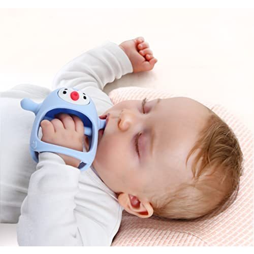 Smily Mia Penguin Buddy Never Drop Silicone Baby Teething Toy for 0-6month Infants, Baby Chew Toys for Sucking Needs, Hand Pacifier for Breast Feeding Babies, Car Seat Toy for New Born,Light Blue