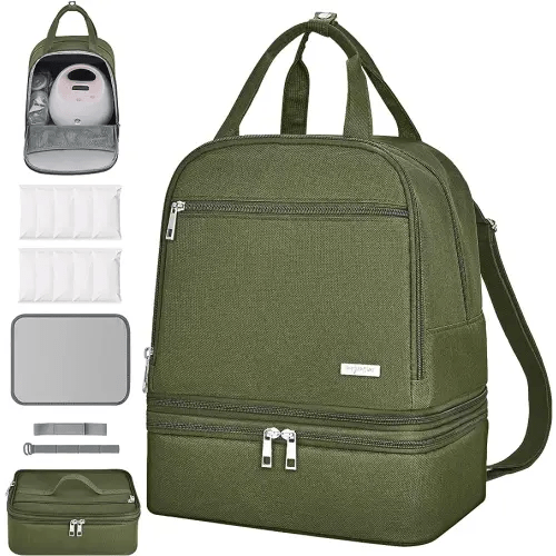 DERJUNSTAR Breast pump travel bag, Spectra Pump Backpack, Mini Pumping Bags with Pockets for Working Mom, Compatible with Spectra S1, S2, Green