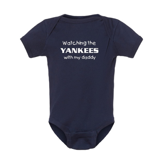 Watching the Yankees with My Daddy Cute Baby Bodysuit Outfit - Navy