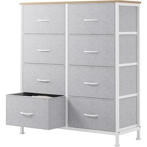 Sweetcrispy 8 Drawer Fabric Dresser for Bedroom, Tall Dresser, Light Grey