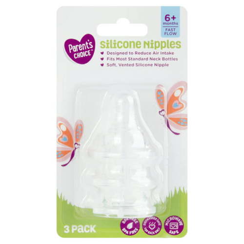 Parent's Choice Fast Flow Silicone Nipples, 6+ Months, 3 count