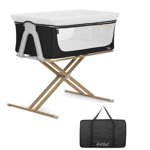 Evolur Orabelle Baby Bassinet & Bedside Sleeper, Breathable Mesh Sides, Plush Mattress Pad with Removable Cover, Tool-Free Assembly, Quick Foldable Steel Frame Compact Design with Travel Bag – Black