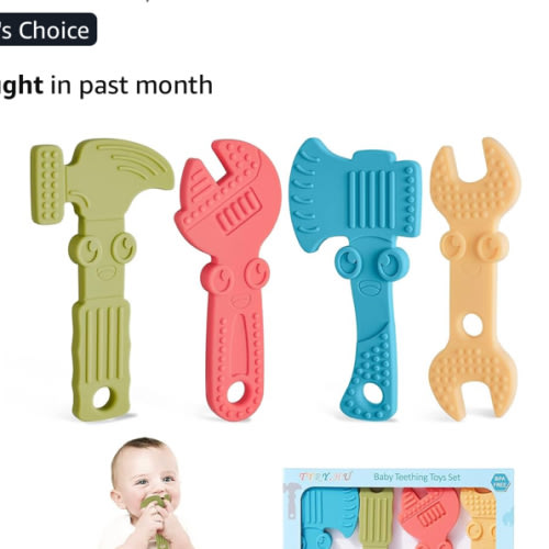 TYRY.HU Baby Teething Toys for Babies 0-6 Months 6-12 Months, BPA Free Silicone Baby Molar Teether Chew Toys, Hammer Wrench Spanner Pliers for Boys Girls, Soft-Textured, Easy to Hold & Clean, 4 Packs