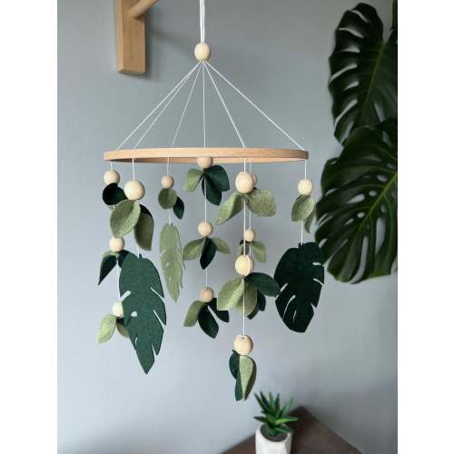 Forest baby mobile, leaf crib mobile, green floral baby mobile, hanging mobile, woodland crib mobile, monstera mobile, baby shower gift