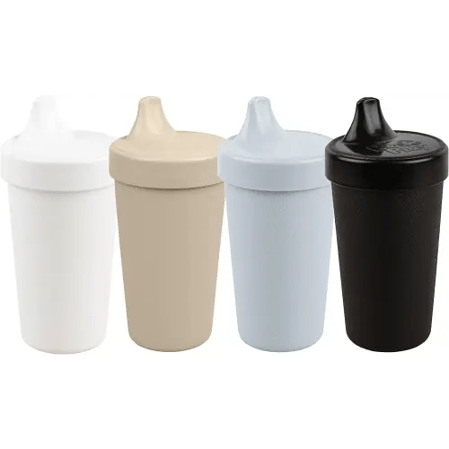 Re-Play Made in USA 10 Oz. Sippy Cups for Toddlers, Pack of 4 - Reusable Spill Proof Cups for Kids, Dishwasher/Microwave Safe - Hard Spout Sippy Cups for Toddlers 3.13" x 6.25", Monochrome