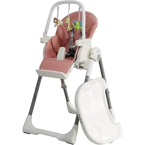Adjustable High Chair for Babies & Toddlers, Adjustable Height, Footrest and Recline, Free Toys Bar for Fun (Pink)