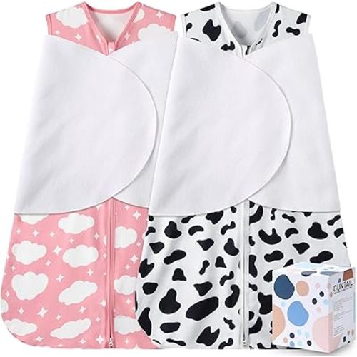 Newborn Sleep Sack Baby Swaddle,3-Way Adjustable Wearable Blanket,100% Rayon Cotton Swaddling Sleeping Bag. (Cloud & Cow Print, 3-6 Months)