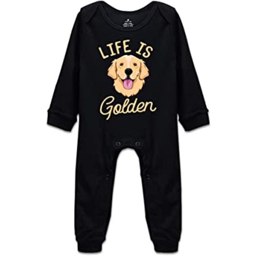 DOQOSESHY Life is Golden(Golden Retriever) Infant Cotton Bodysuit Romper Baby Jumpsuit, 3 Months, Long Sleeve-white