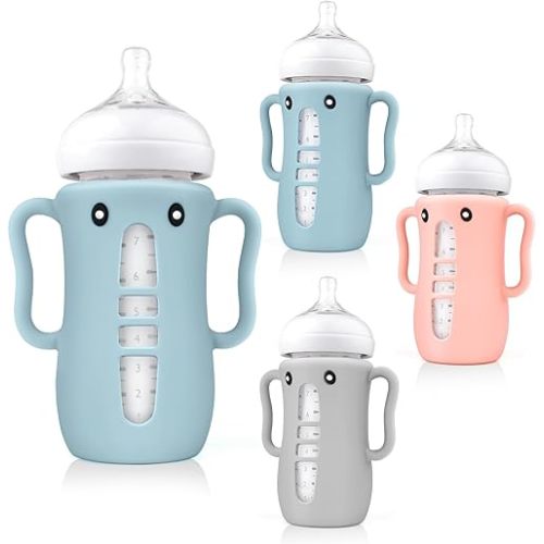 3 Pack Cute Silicone Sleeves with Handles for Avent Natural Glass Baby Bottles - Anti Breakage Holder, Compatible with Philips Avent Baby Bottles 8 oz,BPA Free