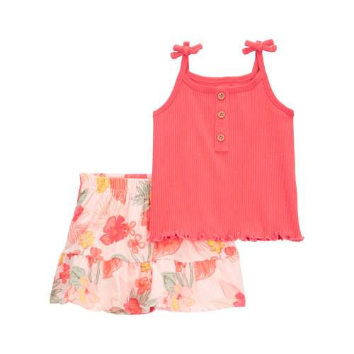 Baby 2-Piece Ribbed Tank & Floral Pull-On Skort Set - Pink - Carter's | Carter's