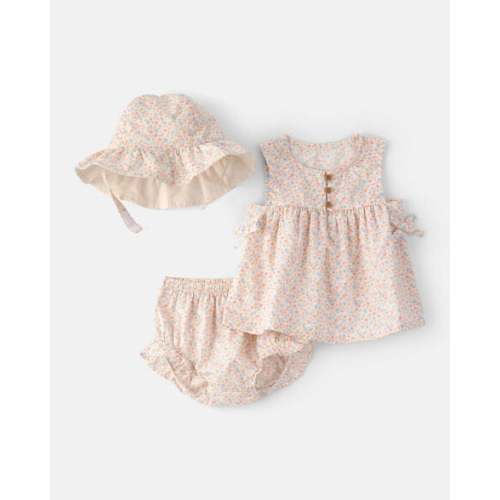 Baby Girl 3-Piece Floral Hat, Top & Short Set - Pink | Carter's