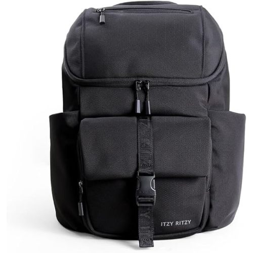 Itzy Ritzy Belong Bucket Backpack – Lightweight Diaper Bag Backpack Featuring 16 Pockets, Bucket Top Opening, Stroller Straps & Changing Pad – Organized and Stylish Everyday Family Backpack (Black)